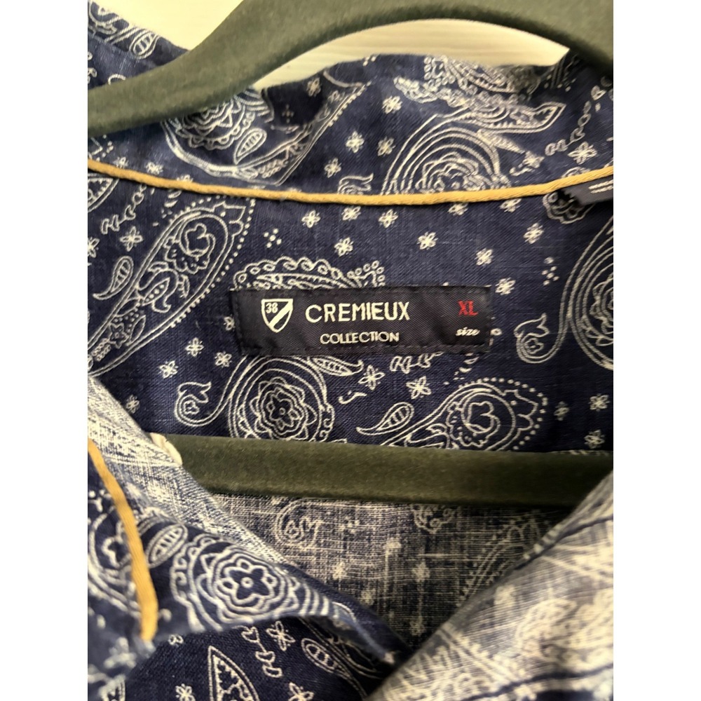 Cremieux Button Shirt XL Navy Paisley Linen, Casual, Beach, Summer, Tropical, XL - Picture 3 of 8